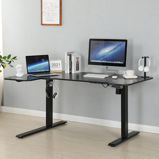 COOLBABY L-Shaped Electric Standing Desk,59 Inches Height Adjustable Stand up Table,Sit Stand Computer Desk with 4 Memory Settings,Black Splicing Board