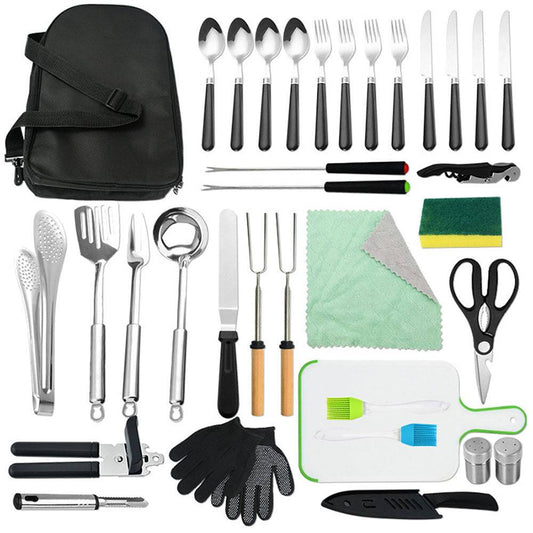 COOLBABY Portable Camping Kitchen Utensil,Outdoor Barbecue Tool Set-34 Piece Cookware Kit - COOL BABY