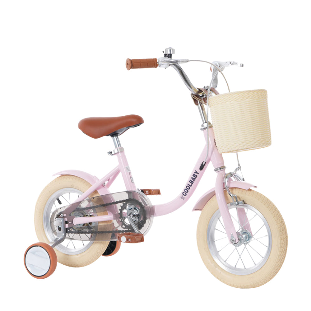 COOLBABY Princess children's bicycles for children aged 2-5 with adjustable height with storage baskets & auxiliary wheels - COOLBABY