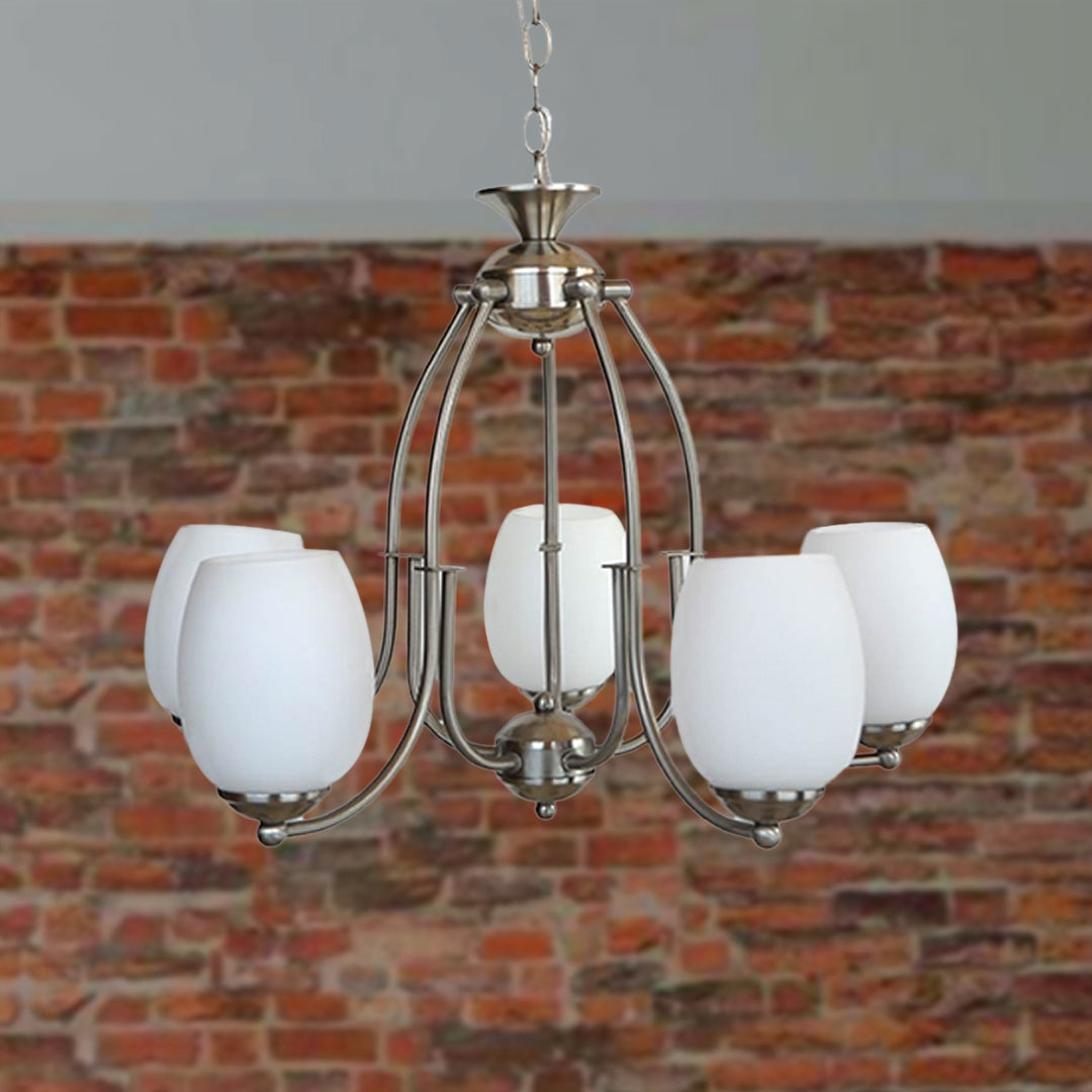 Up light Chandelier 5 Arms - Satin Nickle