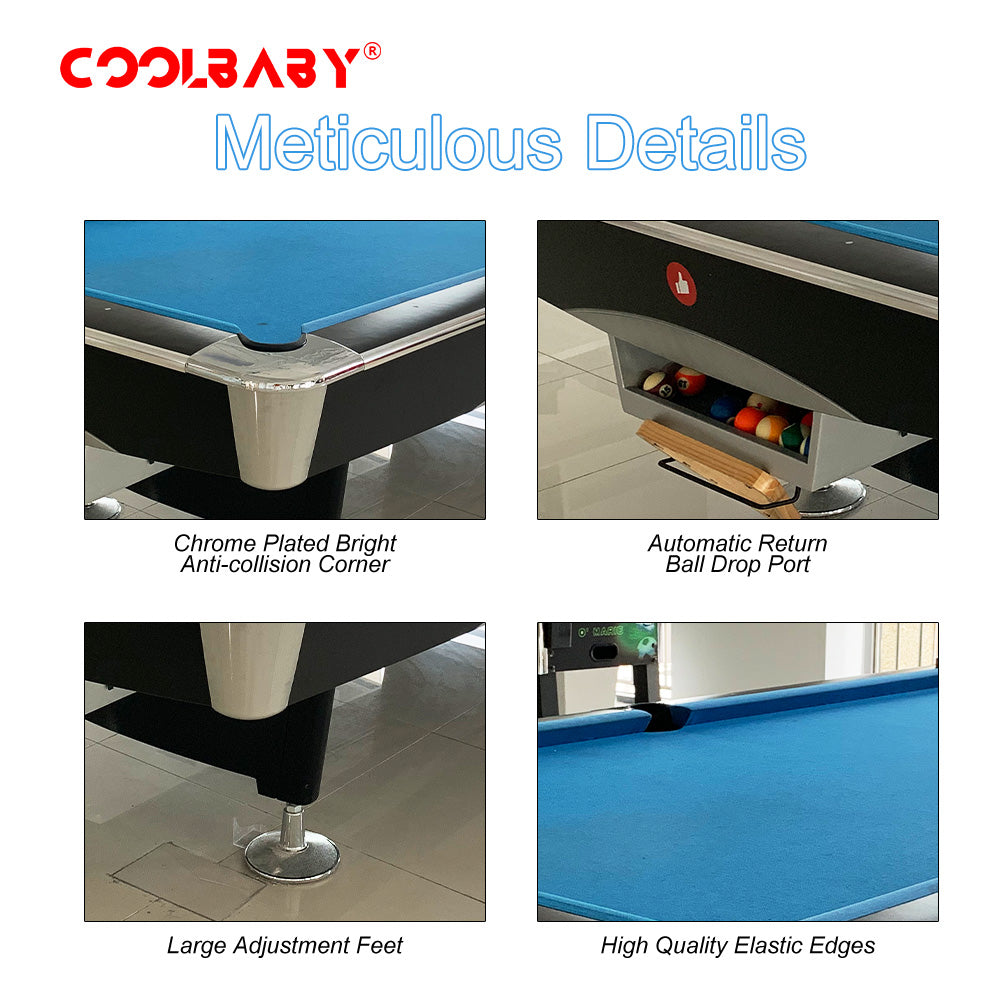 COOLBABY Indoor Luxury Pool Billiards Table 9ft Slate Club Pool Tables Professional Snooker & Billiard Table for Club Use