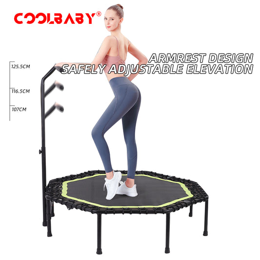 COOLBABY 51 Inch Quiet Mini Trampoline with Adjustable Handles, Fitness Trampoline, Bungee Jumping, Cardio Trainer for Adults Workout - COOLBABY