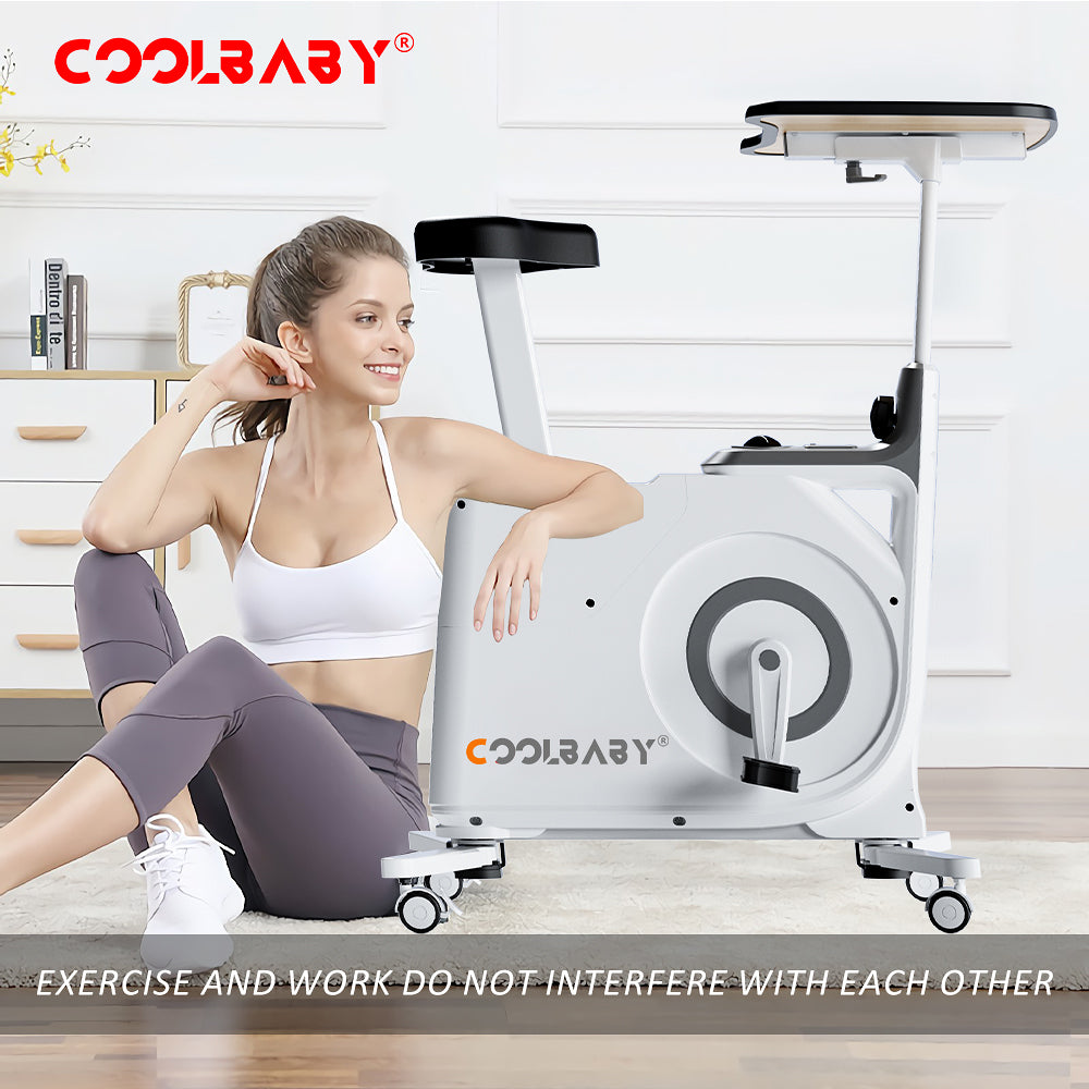 COOLBABY Exercise Bike with Desk,Home Office Fitnessbike,8-Level Magnetic Resistance,Foldable Base,LCD Monitor, Max 120 KG,LZM-JSC04 - COOLBABY