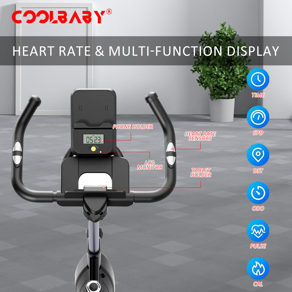 COOLBABY Exercise Bike Indoor Cycling Bike Stationary Cycle Bike with Heart Rate Sensor & Comfortable Seat Cushion, Quiet Fitness Bike - COOLBABY