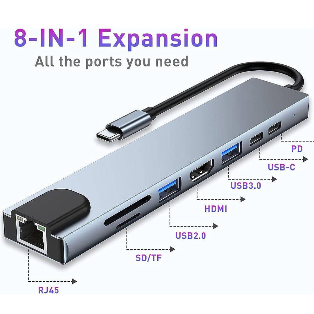 COOLBABY USB C Hub, Adapter MacBook Pro Adapter, 8 in 1 USB-C Docking Station, Compatible Laptop and Other Type Devices, PD, TF Card Reader 100W - COOL BABY