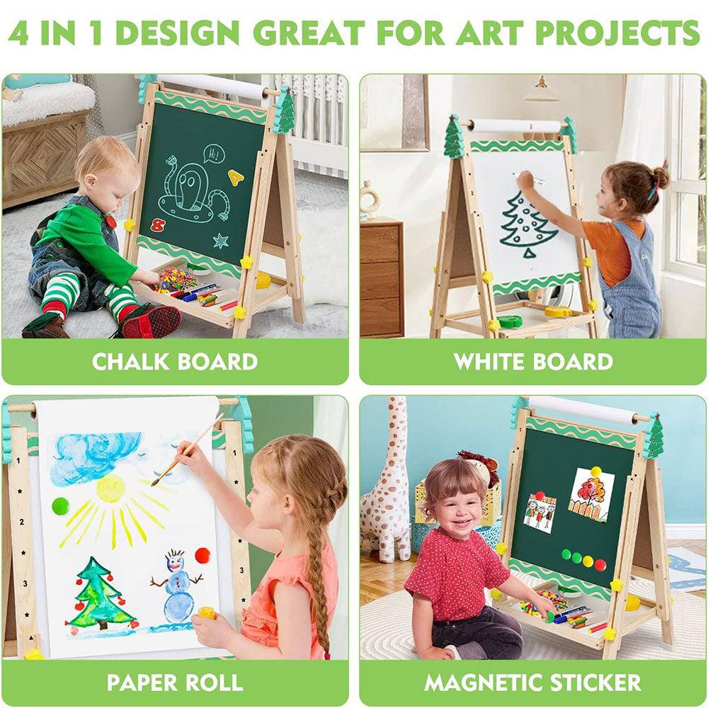 COOLBABY ZRW-ETHB Kids Easel Wooden Art Easel Adjustable Standing Easel Double-Sided Drawing Easel - COOL BABY