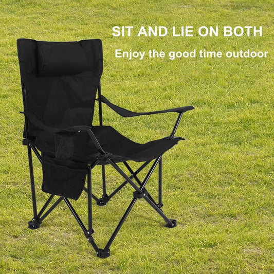 COOLBABY Portable Outdoor Camping Chairs,Beach Armchair,Sit and Lie Dual -purpose,With Cup Support, Net Pocket,Beach Folding Chair Fishing Chair,Black - COOLBABY