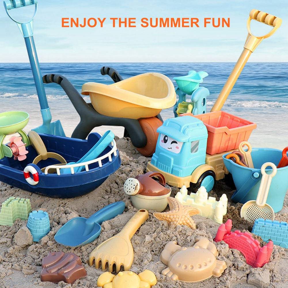 COOLBABY Children's Beach Toy Set,Long Shovels Sand Toys Set with Mesh Bag,Outdoor Beach Toys (33 PCS) - COOL BABY