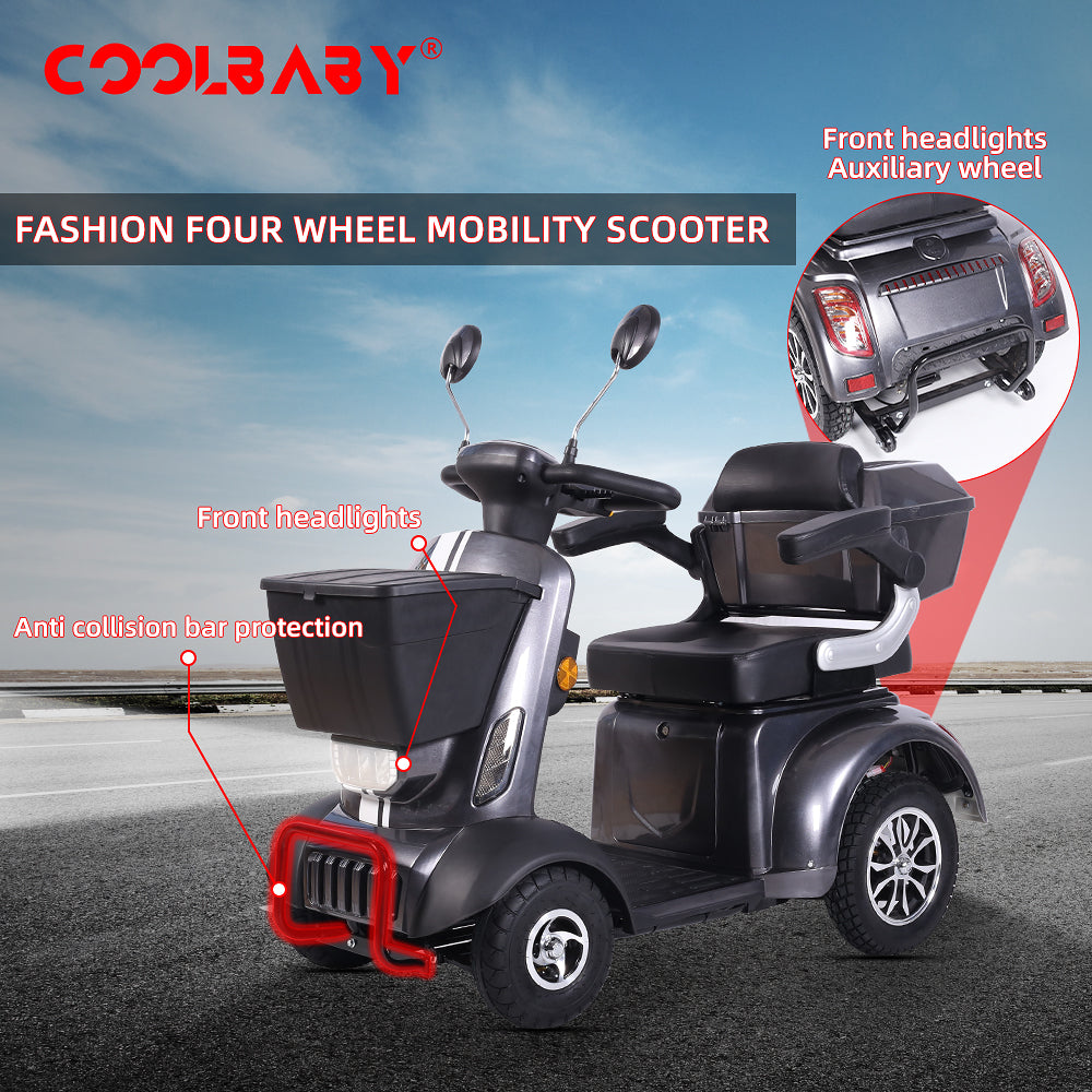 COOLBABY Heavy Duty 4-Wheels Mobility Scooter, 418 lb Capacity Large Wheelchair for Seniors, Adults, Magnetic Brake, No Assemble Required