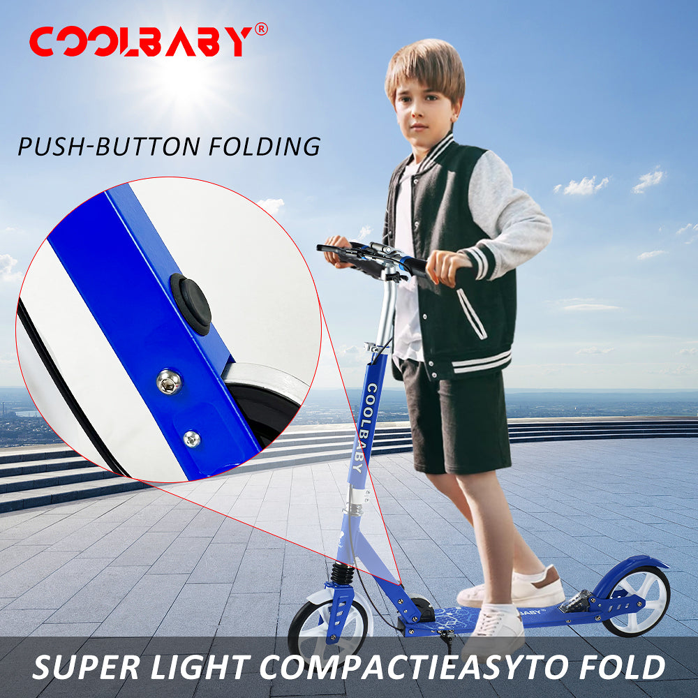 COOLBABY Adult Foldable Scooter 200MM Big Wheels,Aluminum alloy scooter，Up To 150kg，8-12km/h - COOLBABY