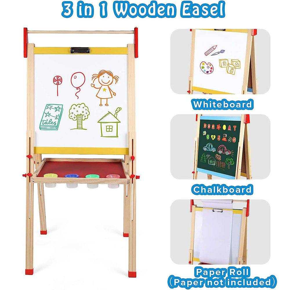 COOLBABY ZRW-ETHB Kids Easel Wooden Art Easel Adjustable Standing Easel Double-Sided Drawing Easel - COOL BABY