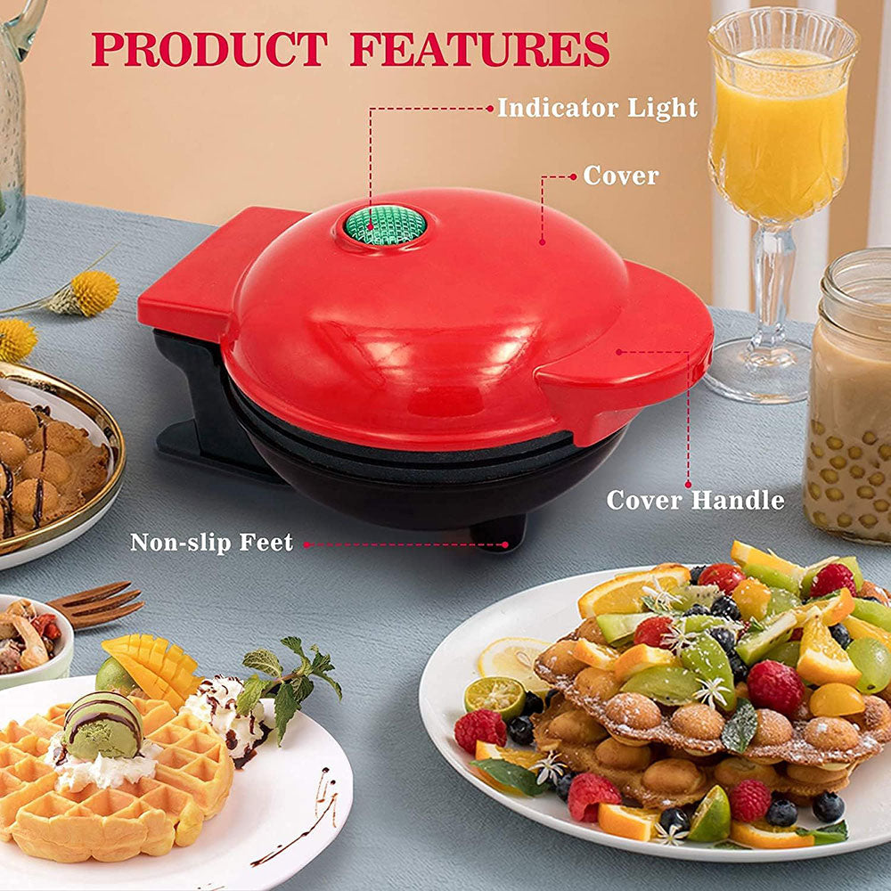 COOLBABY Mini Waffle Maker,Portable Personal Waffle Maker for Breakfast, Lunch, Easy to Clean,Non-Stick Sides ZRW-HFBJ