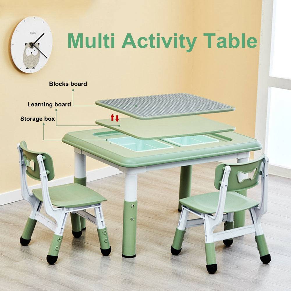 COOLBABY One Table and Two Chairs Sets for Kids,2 in 1 Kids Furniture Learning Desk Building Block Game Table - COOL BABY