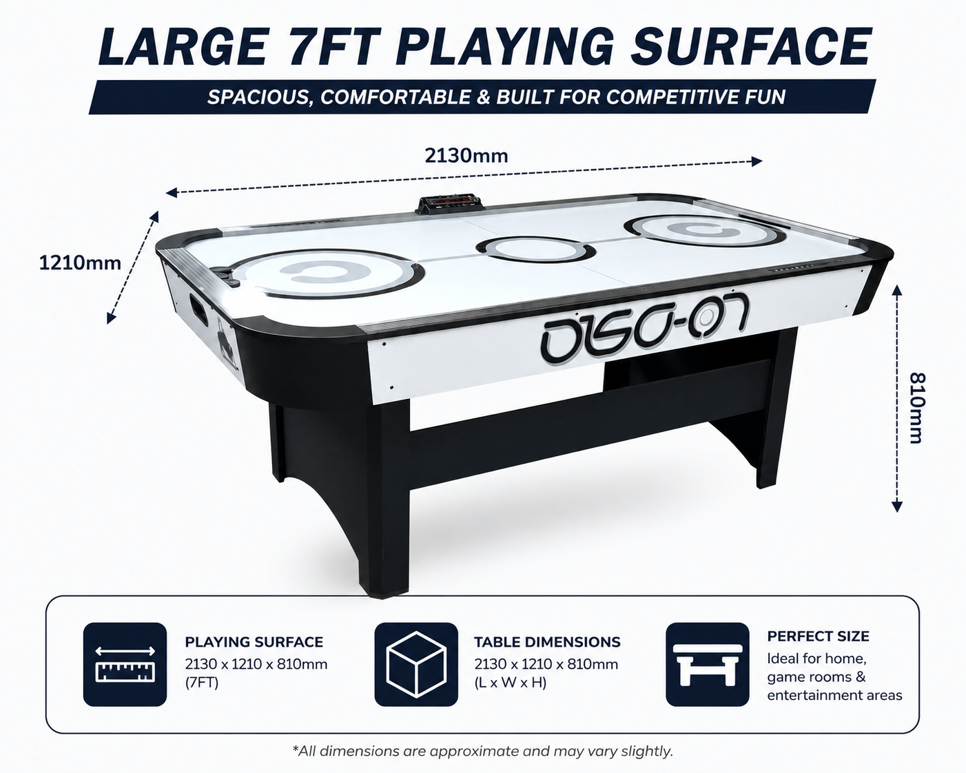 Rais 7FT Air Hockey Table with Electronic Scoring & Powerful Blower | 2130 x 1210 x 810mm