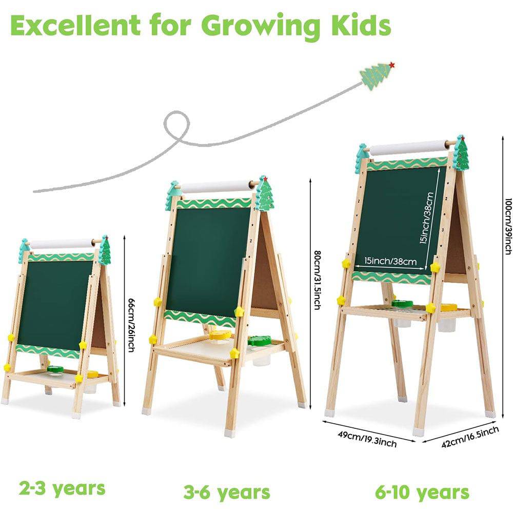 COOLBABY ZRW-ETHB Kids Easel Wooden Art Easel Adjustable Standing Easel Double-Sided Drawing Easel - COOL BABY