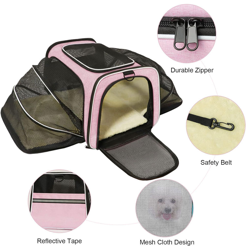 COOLBABY LZM-CWXDB Cat Carrier Airline Approved Pet Carrier,Pet Double Extension Foldable Bag for Traveling Portable Breathable Pet Carrier Bag,3 Open Doors,2 Reflective Tapes - COOL BABY