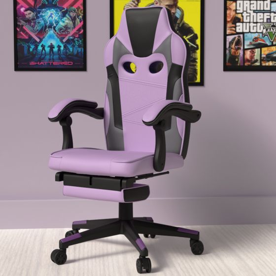 High Back Black & Violet Video Gaming Chair with PU Leatherette