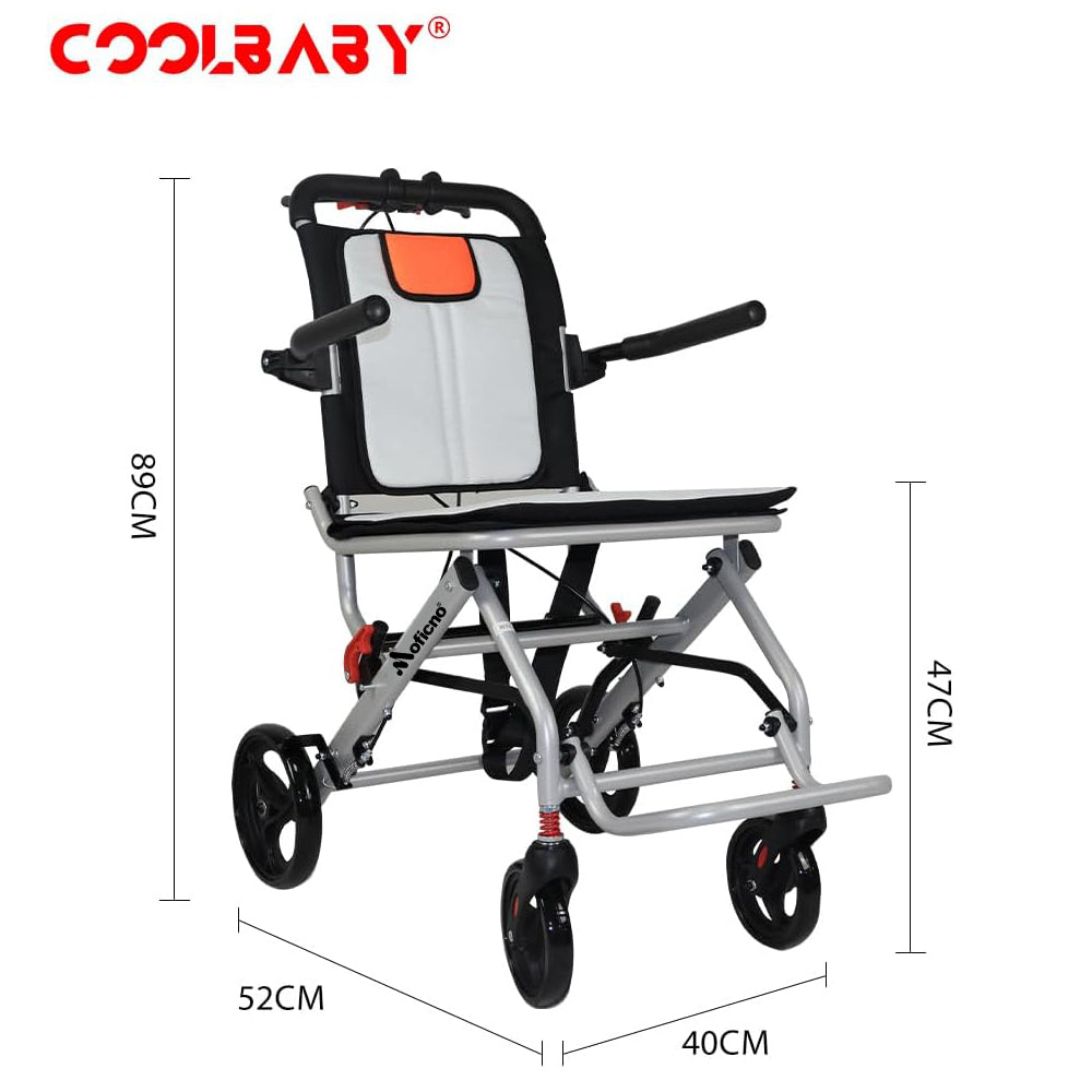 Aluminum wheelchairs for the elderly wheelchairs disabled portable foldable double support frame small hand push Super Lightweight (Only 19lbs） - COOLBABY