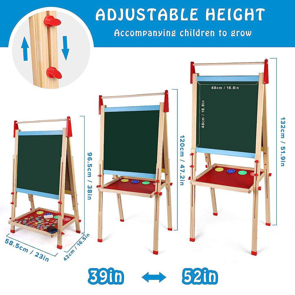 COOLBABY ZRW-ETHB Kids Easel Wooden Art Easel Adjustable Standing Easel Double-Sided Drawing Easel - COOL BABY