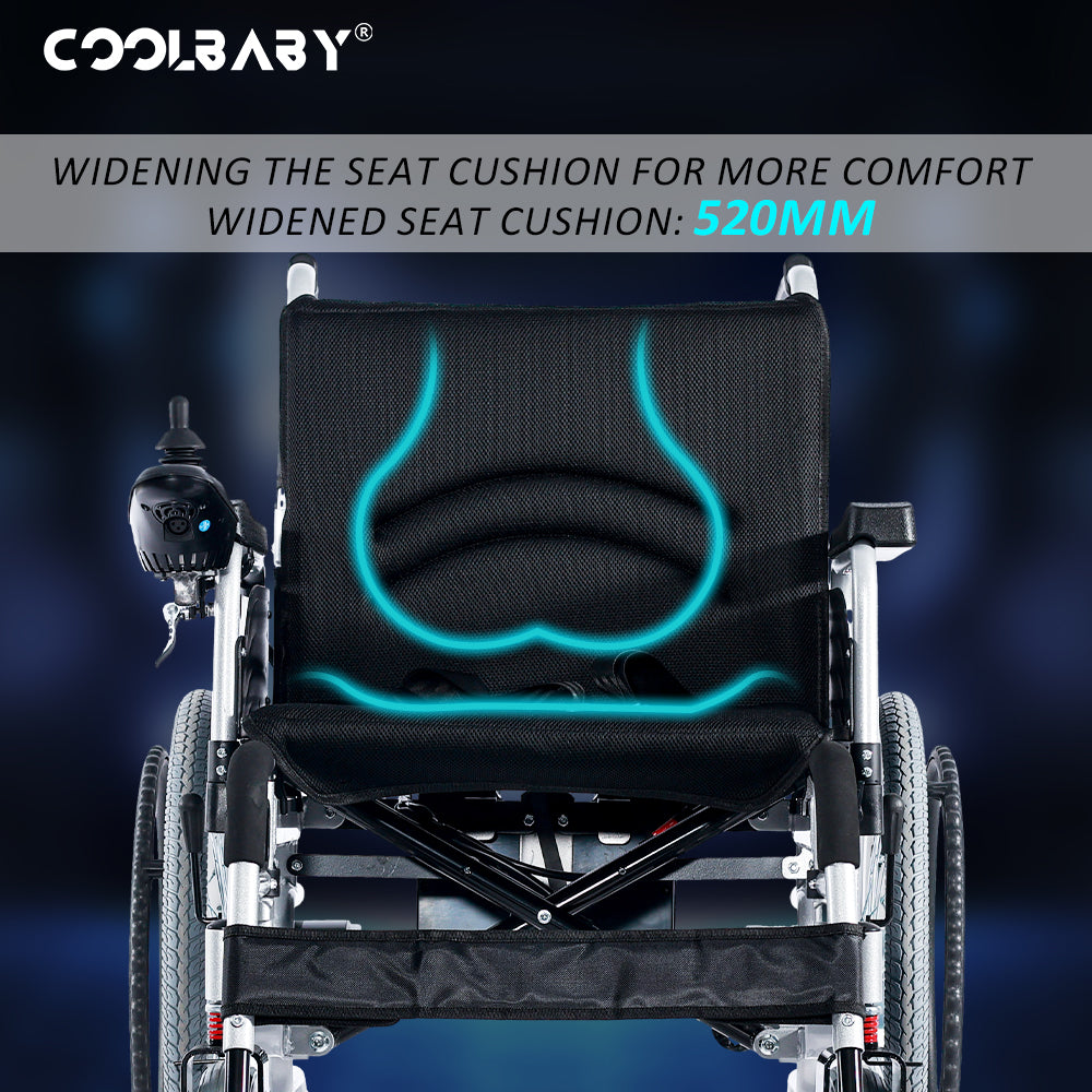 COOLBABY Electric Wheelchair Heavy Duty Foldable Electric Wheelchairs 52cm Widen Seat For Adults And Seniors - COOLBABY