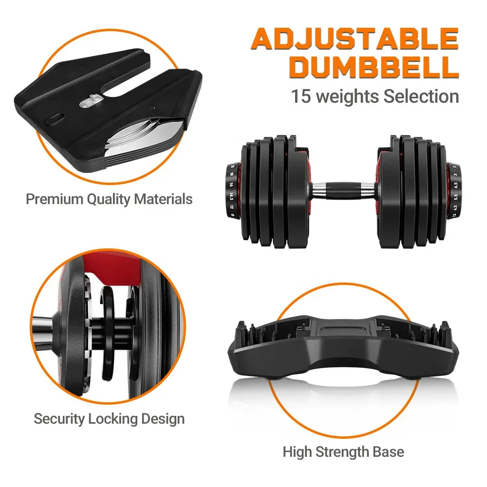 COOLBABY Adjustable 22KG Dumbbell（2KG to 22KG）,15-in-One Weights Training,Non-Slip Handle Grip,Security Locking,Dumbbell for Home GYM - COOLBABY