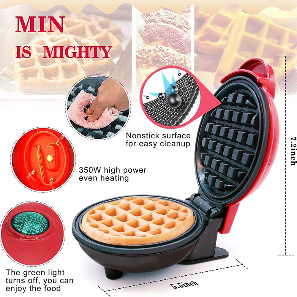 COOLBABY Mini Waffle Maker,Portable Personal Waffle Maker for Breakfast, Lunch, Easy to Clean,Non-Stick Sides ZRW-HFBJ