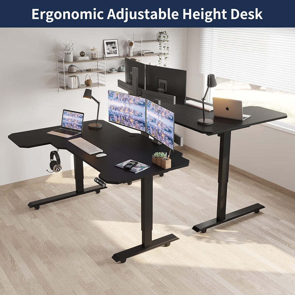 COOLBABY L-Shaped Electric Standing Desk,59 Inches Height Adjustable Stand up Table,Sit Stand Computer Desk with 4 Memory Settings,Black Splicing Board