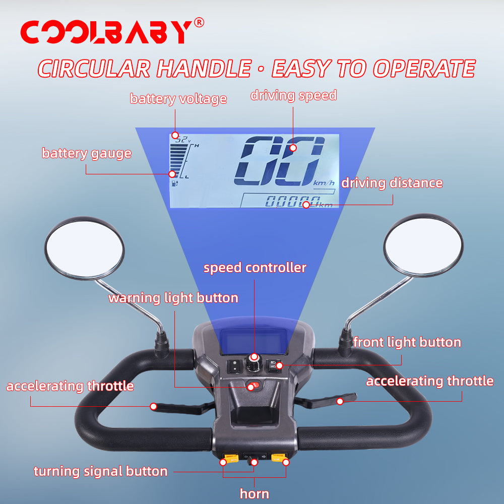 COOLBABY Heavy Duty 4-Wheels Mobility Scooter, 418 lb Capacity Large Wheelchair for Seniors, Adults, Magnetic Brake, No Assemble Required