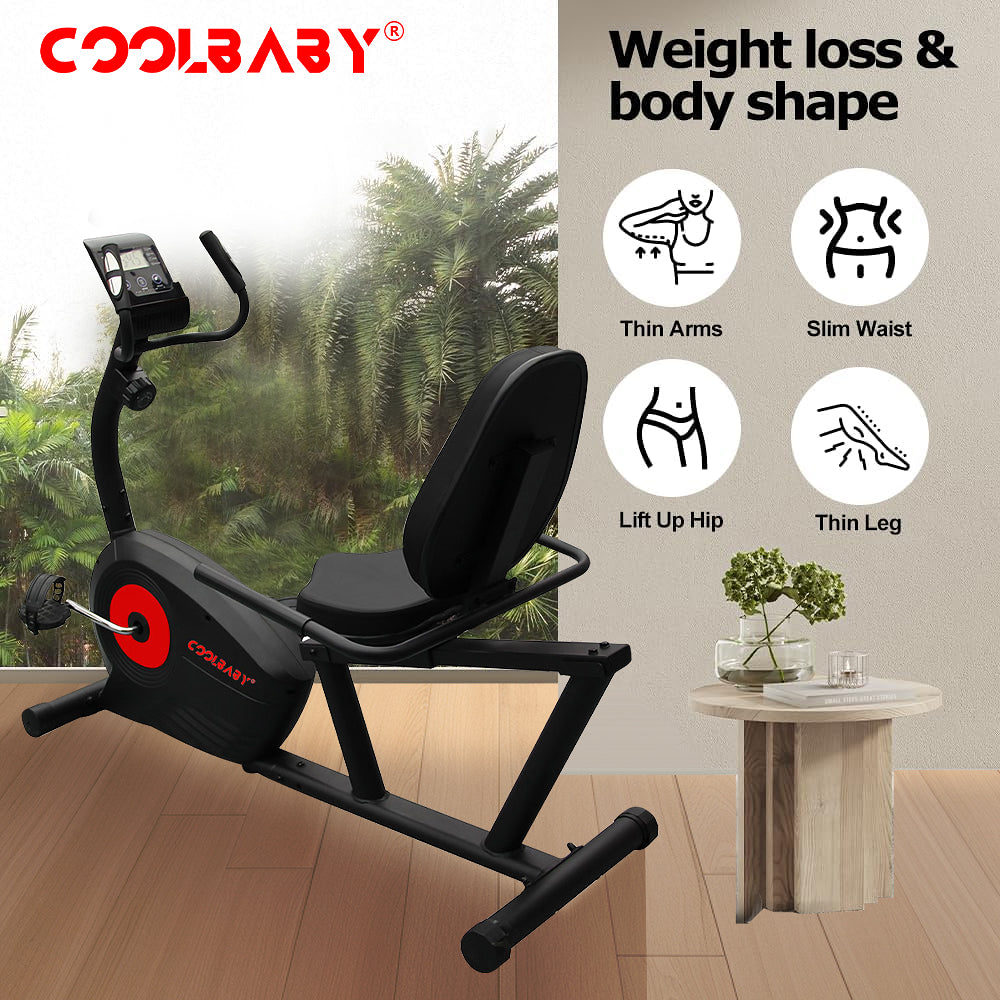 COOLBABY Exercise Bikes Stationary Indoor Recumbent Bikes with Backrest,Magnetic Stationary Bike,8 Levels Resistance,WQSJ-JSC04 - COOLBABY