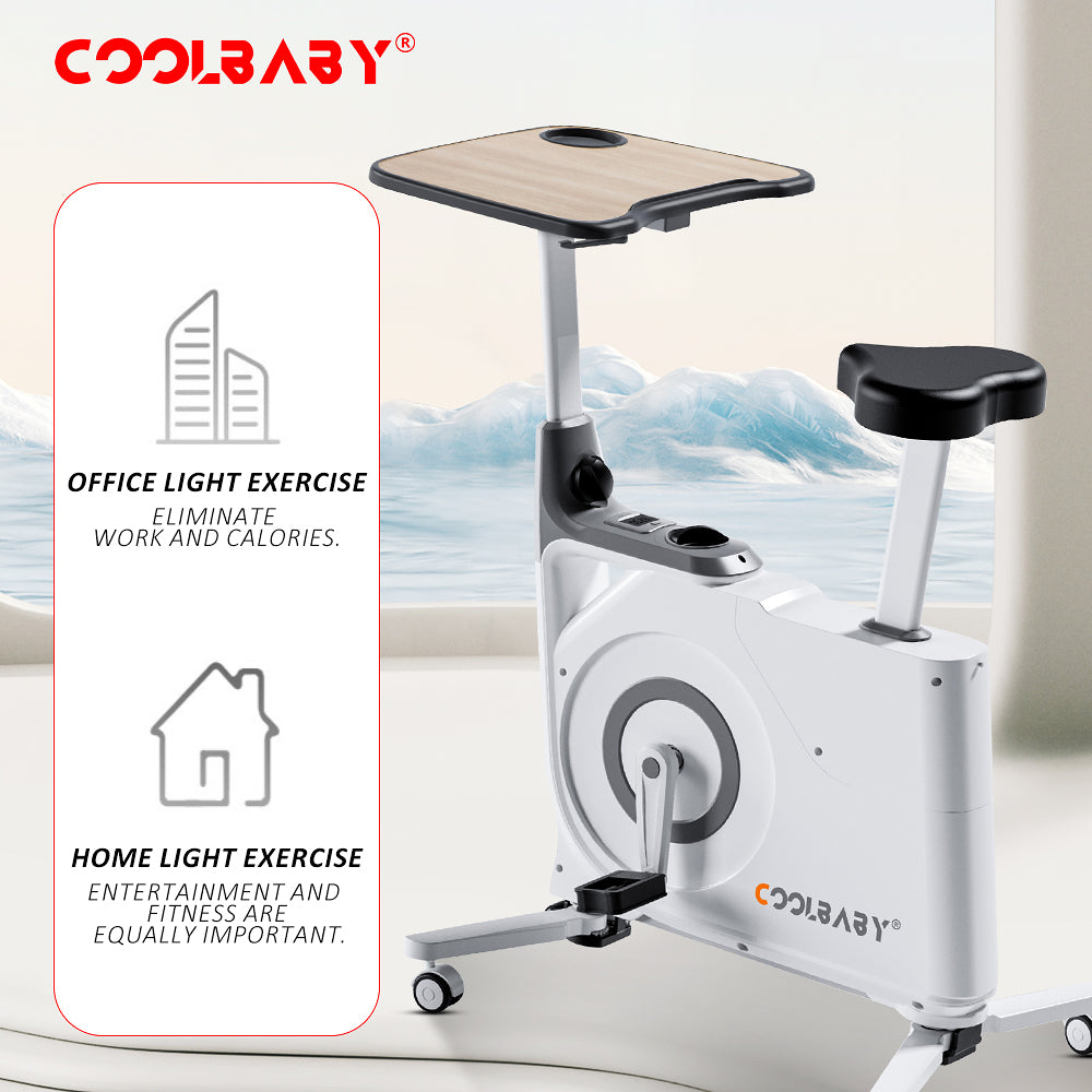 COOLBABY Exercise Bike with Desk,Home Office Fitnessbike,8-Level Magnetic Resistance,Foldable Base,LCD Monitor, Max 120 KG,LZM-JSC04 - COOLBABY