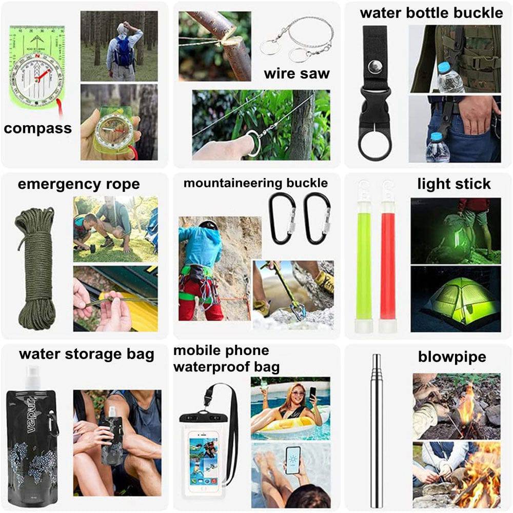 COOLBABY Outdoor Gear Camping Survival Kit,Professional Emergency Kits Survival Gear and Equipment with Bag,for Men Camping Outdoor Adventures,Gift for Men - COOL BABY