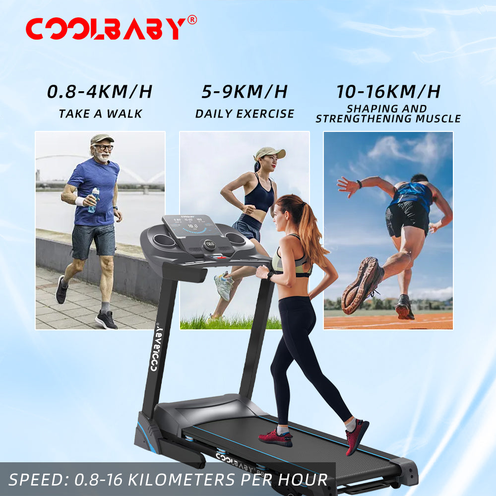 COOLBABY Folding Treadmill, Manual Incline Running Machine with 12 Preset Program, LCD Monitor & Heart Rate Sensor Exercise Equipment - COOLBABY