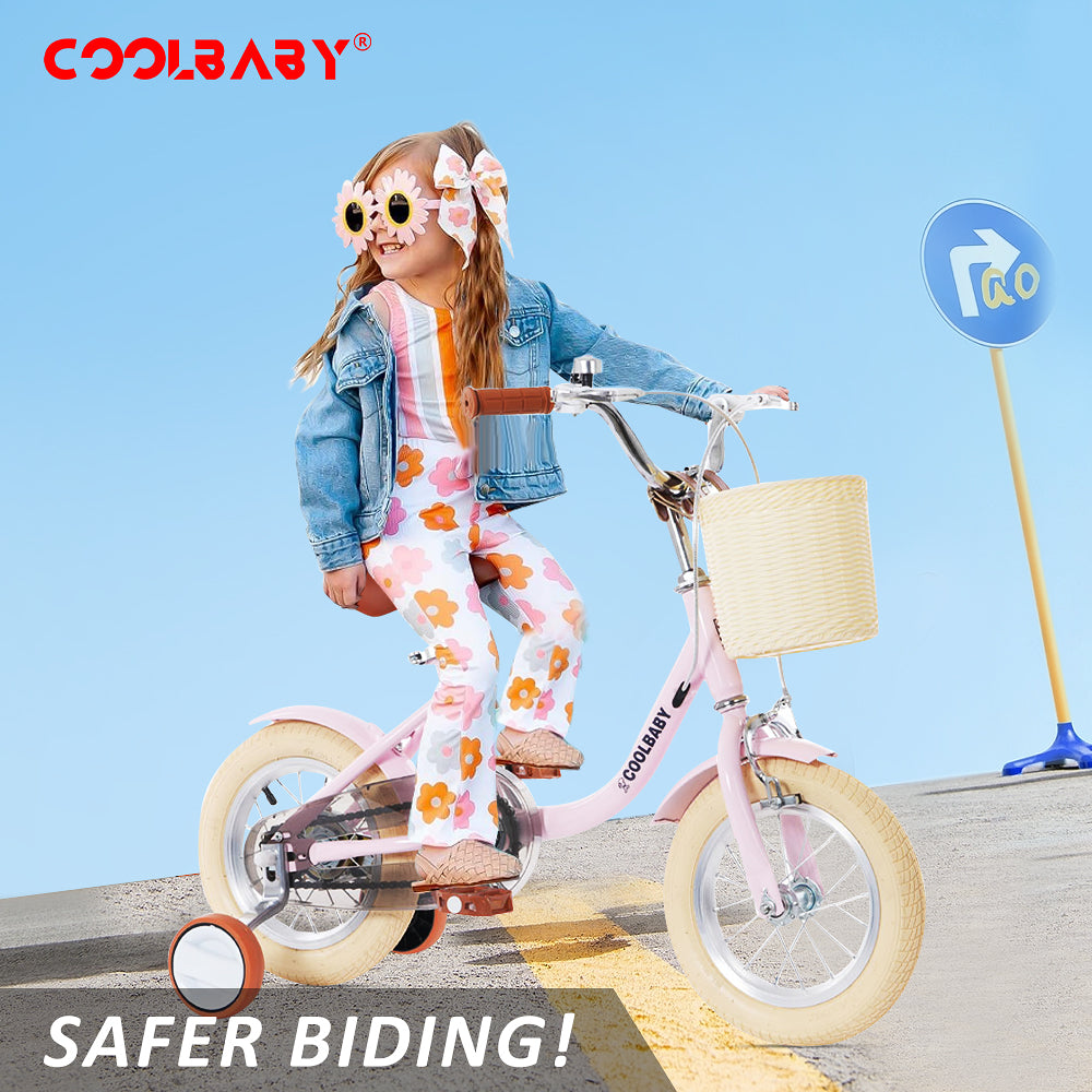 COOLBABY Princess children's bicycles for children aged 2-5 with adjustable height with storage baskets & auxiliary wheels - COOLBABY