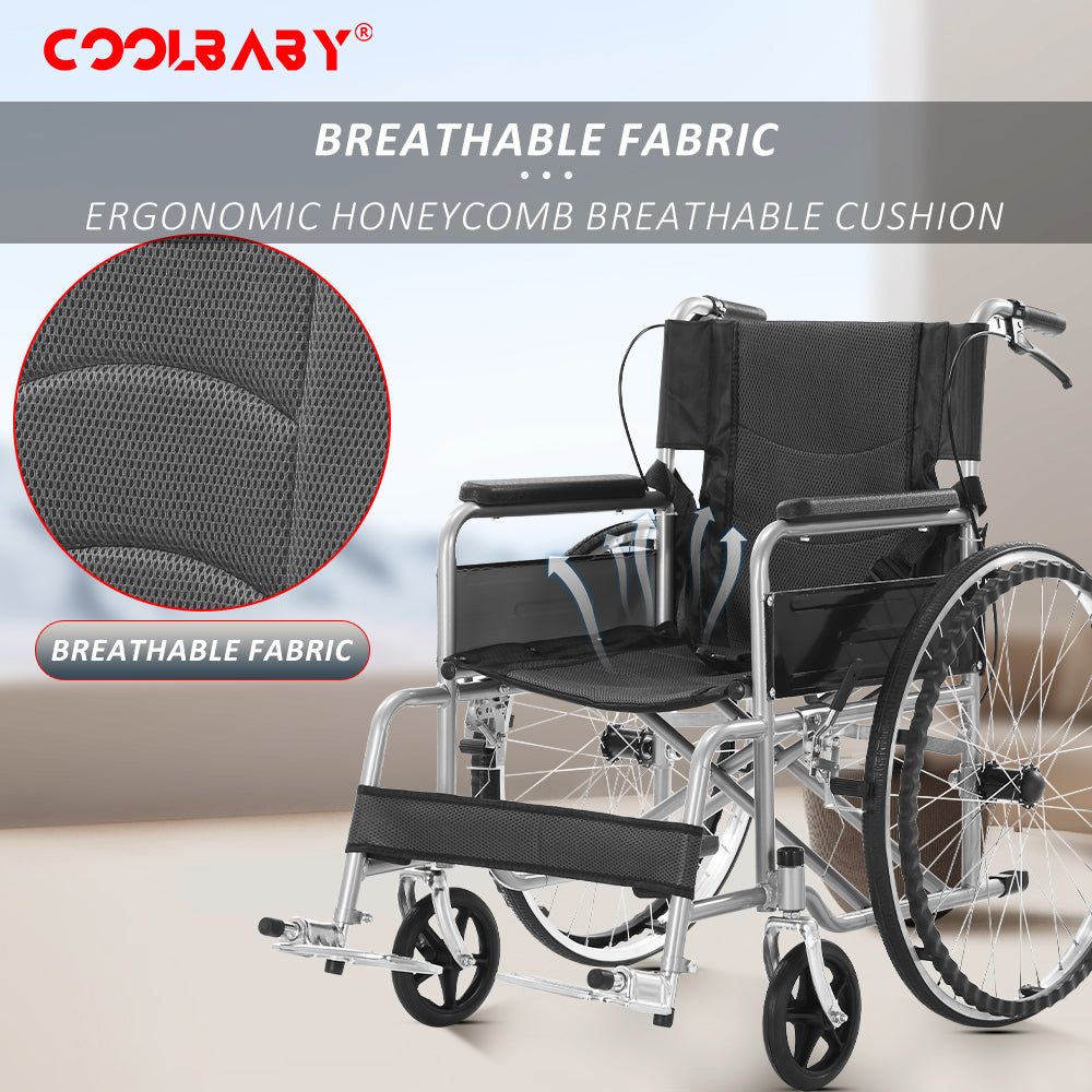 COOLBABY QBLY03 Portable Wheelchair Standard Manual wheelchairs Small Simple Folding Light Ultra Light Travel for The Elderly Trolley - COOLBABY