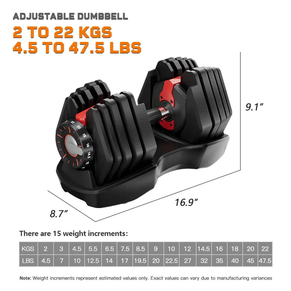 COOLBABY Adjustable 22KG Dumbbell（2KG to 22KG）,15-in-One Weights Training,Non-Slip Handle Grip,Security Locking,Dumbbell for Home GYM - COOLBABY