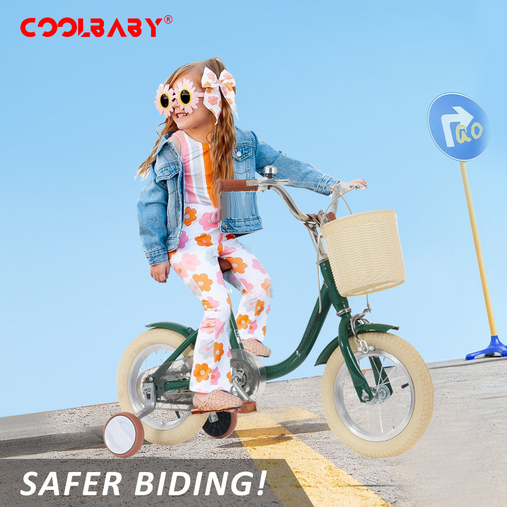 COOLBABY Princess children's bicycles for children aged 2-5 with adjustable height with storage baskets & auxiliary wheels - COOLBABY