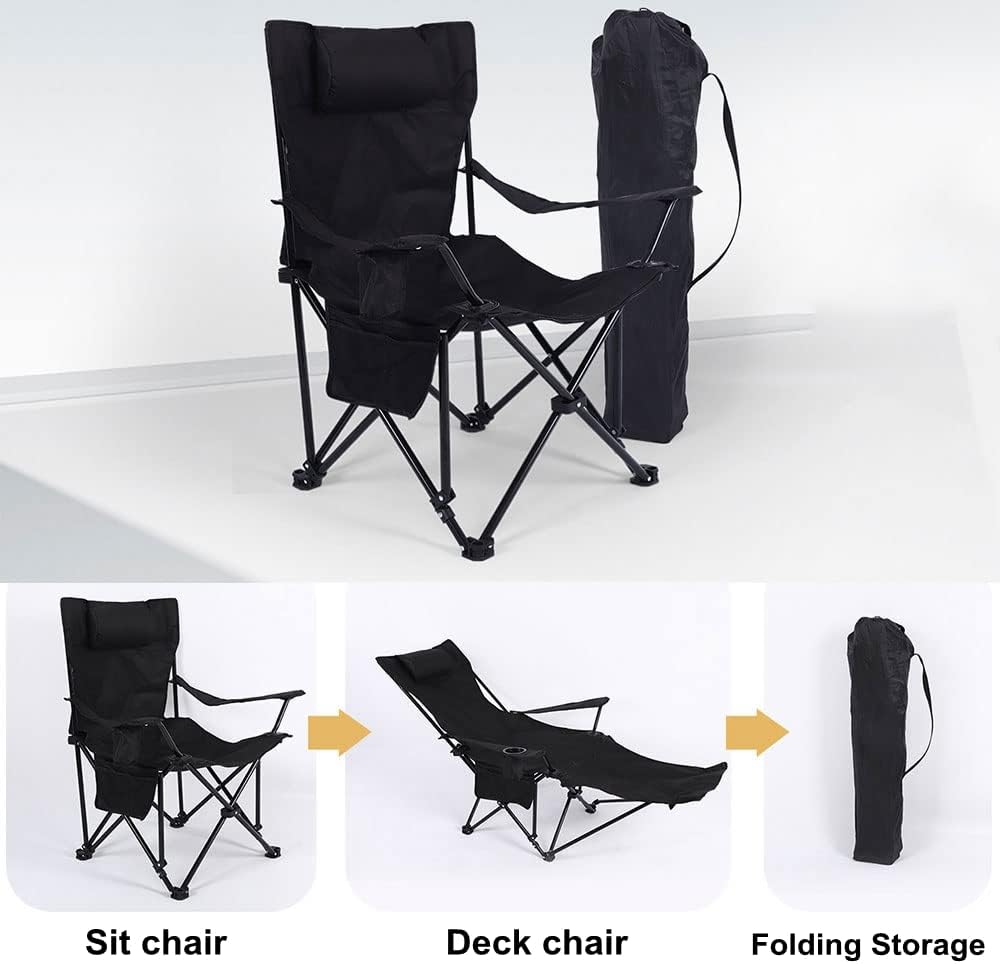 COOLBABY Portable Outdoor Camping Chairs,Beach Armchair,Sit and Lie Dual -purpose,With Cup Support, Net Pocket,Beach Folding Chair Fishing Chair,Black - COOLBABY