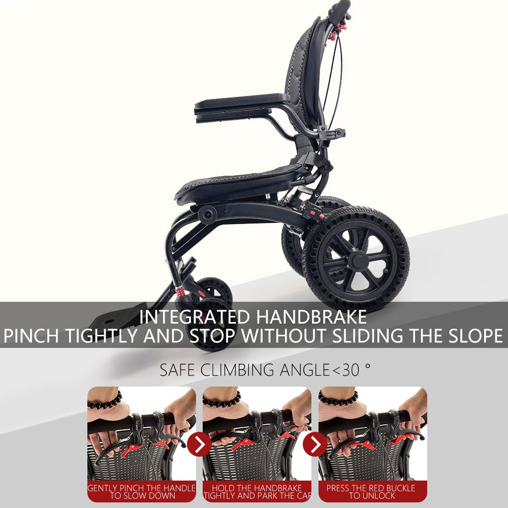 Ergonomic Manual Wheelchair Foldable Lightweight Wheelchair with Pull Rod for Elderly 9KG Aluminum Alloy Travel Wheelchair