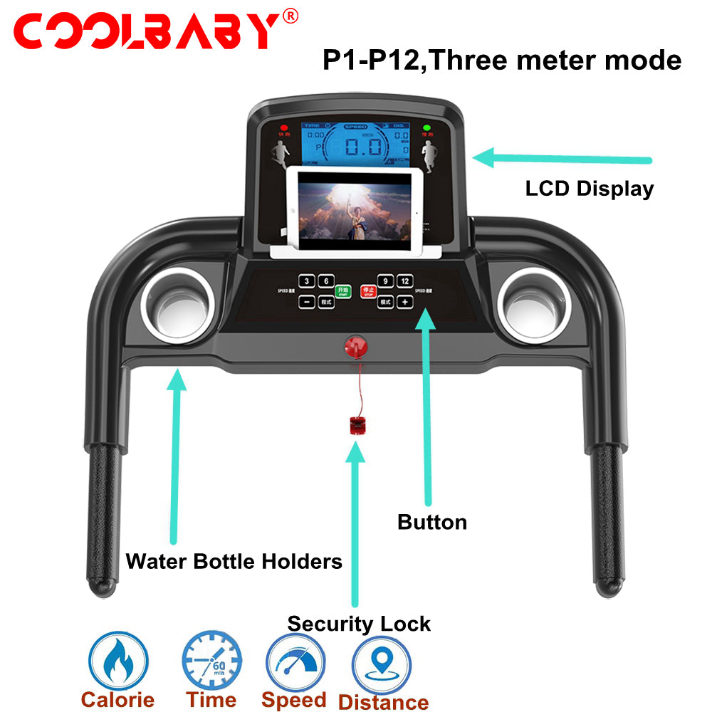 COOLBABY ZRW-PBJ01 Home Indoor Treadmill,Foldable Electric Walking Machine,2.0HP Treadmill with LCD Disply,Time,Speed,Distance,Calories - COOLBABY