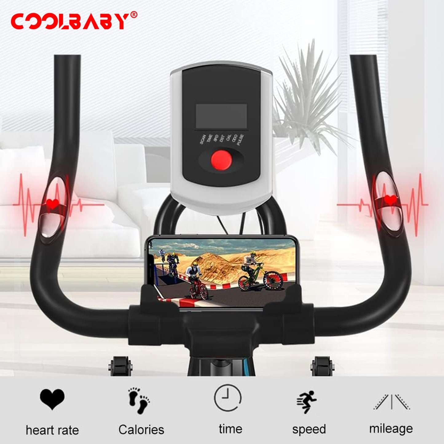 COOLBABY Indoor Cycling Bike - Magnetic Resistance, with Phone Holder, Heart Rate Monitor, Exercise Bike Cycle Stationary Bikes - COOLBABY