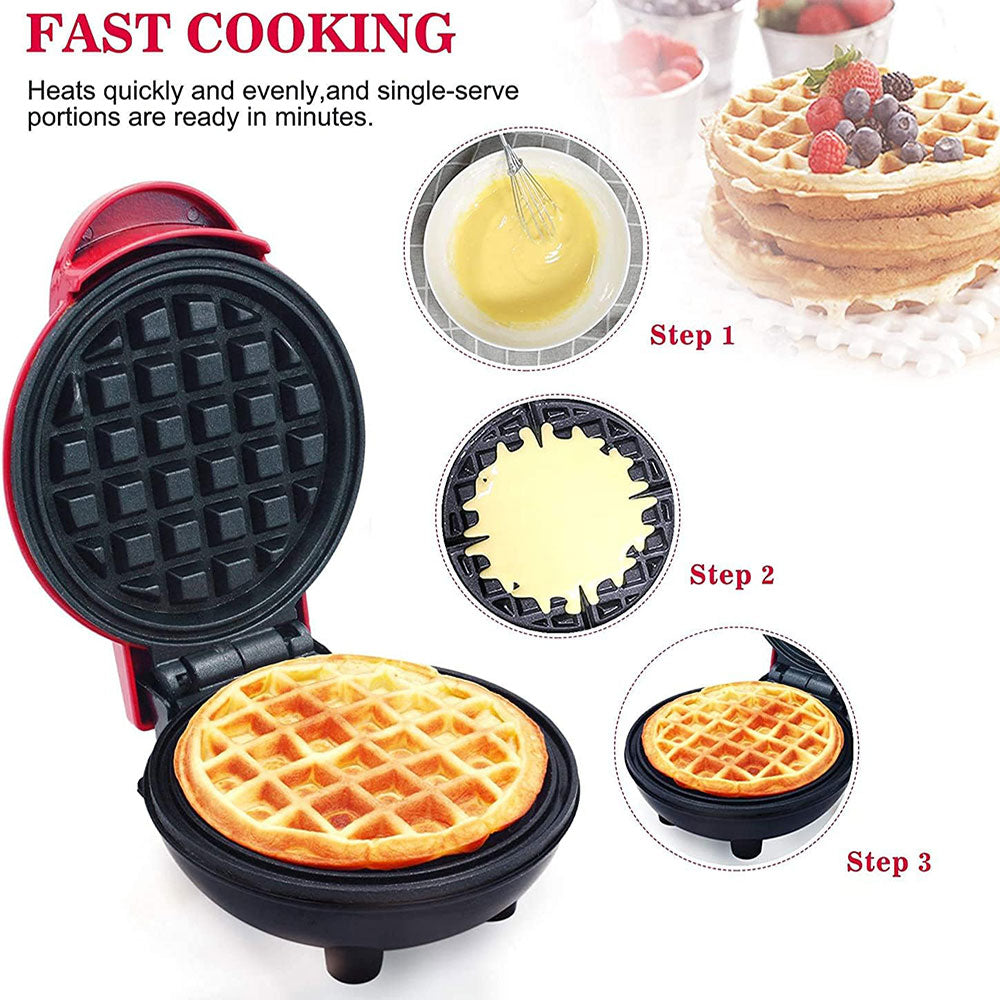 COOLBABY Mini Waffle Maker,Portable Personal Waffle Maker for Breakfast, Lunch, Easy to Clean,Non-Stick Sides ZRW-HFBJ