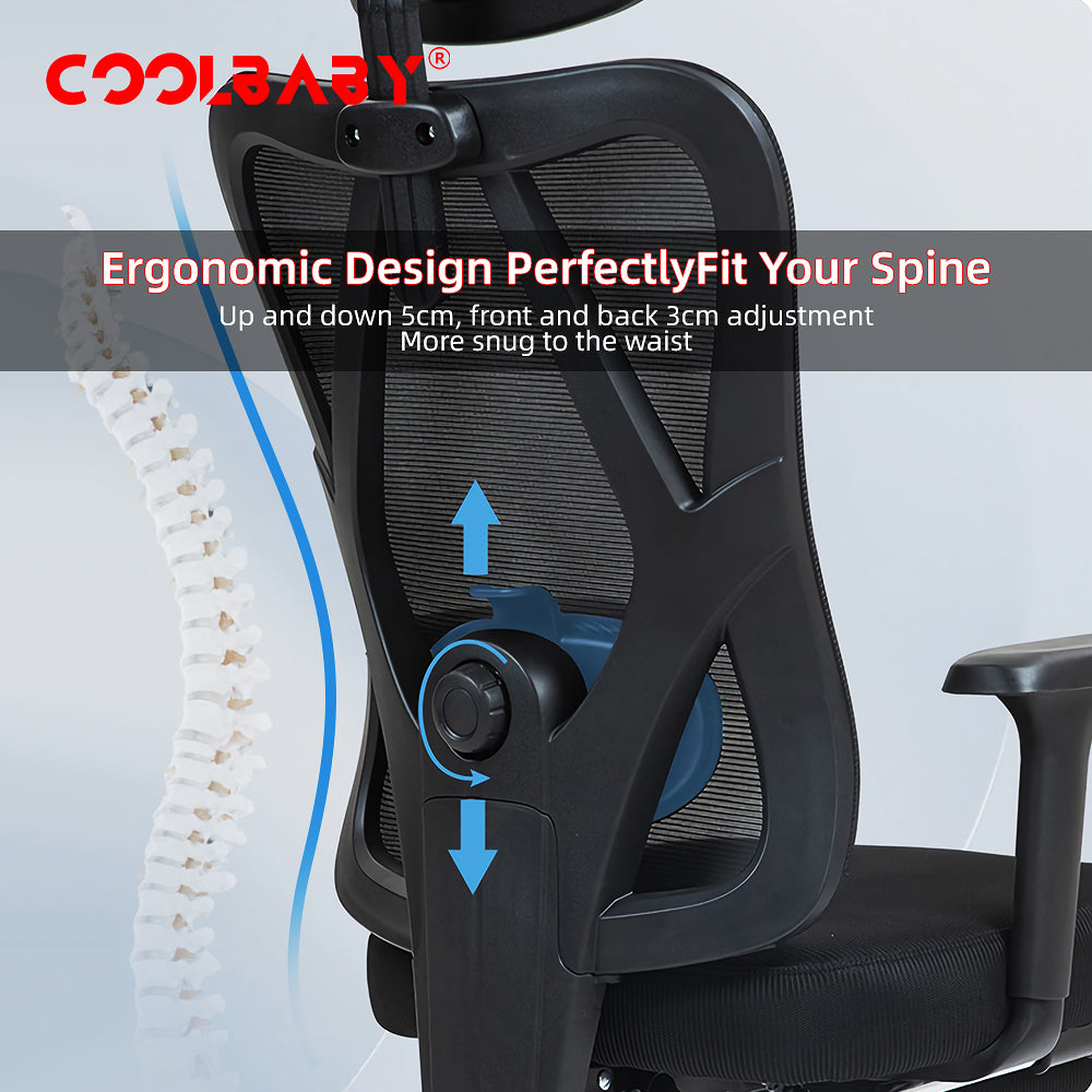 Ergonomic Office Chair – High Back Desk Chair with Adjustable Lumbar Support, 3D Metal Headrest and Armrests – 130° Computer Chair Mesh Rocking Chair, Black