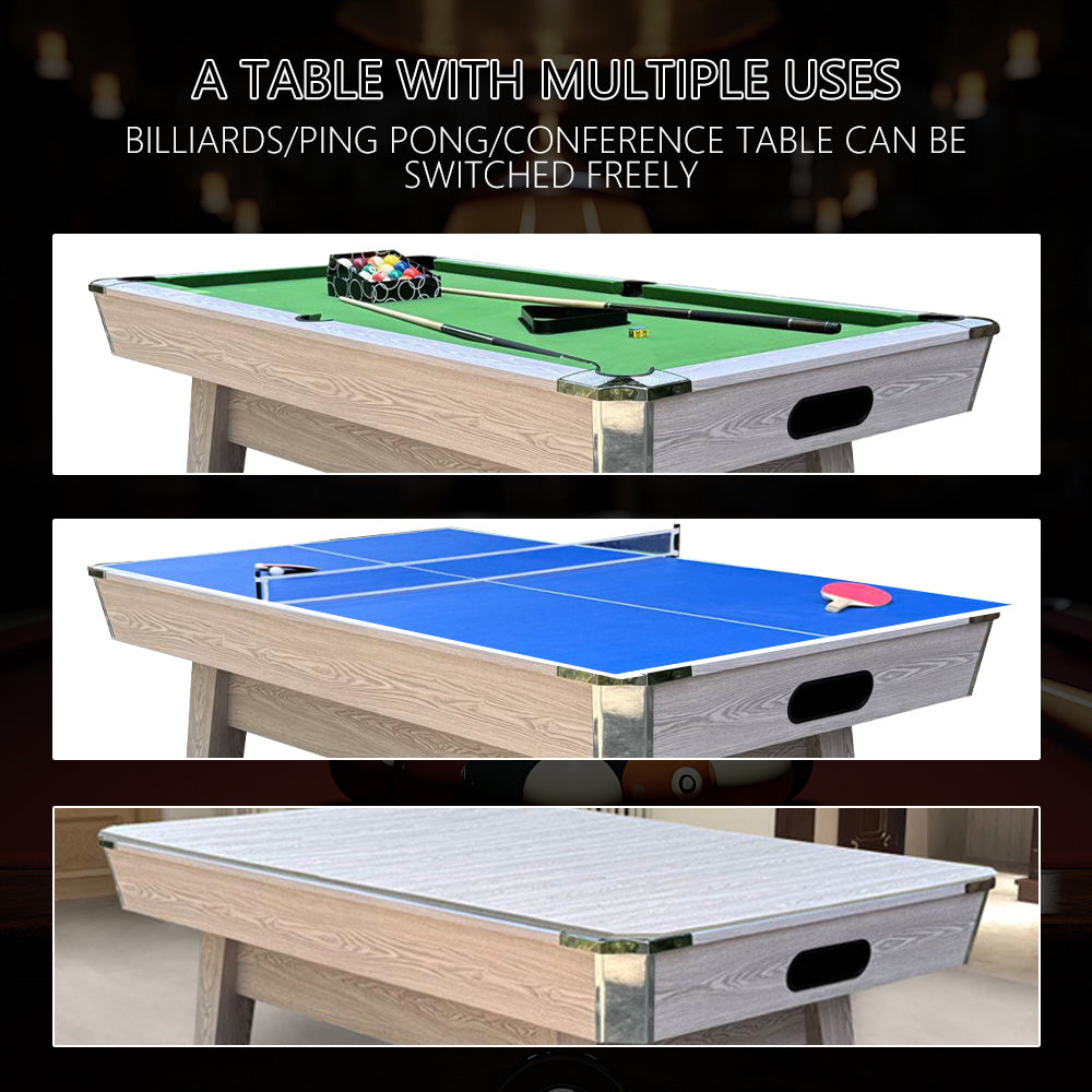 8 FT Pool Tables Billiards for Indoor Home Use, Billiards/Table Tennis/Dining Table Multi-functional 3 in 1, High Density Board Billiard Table