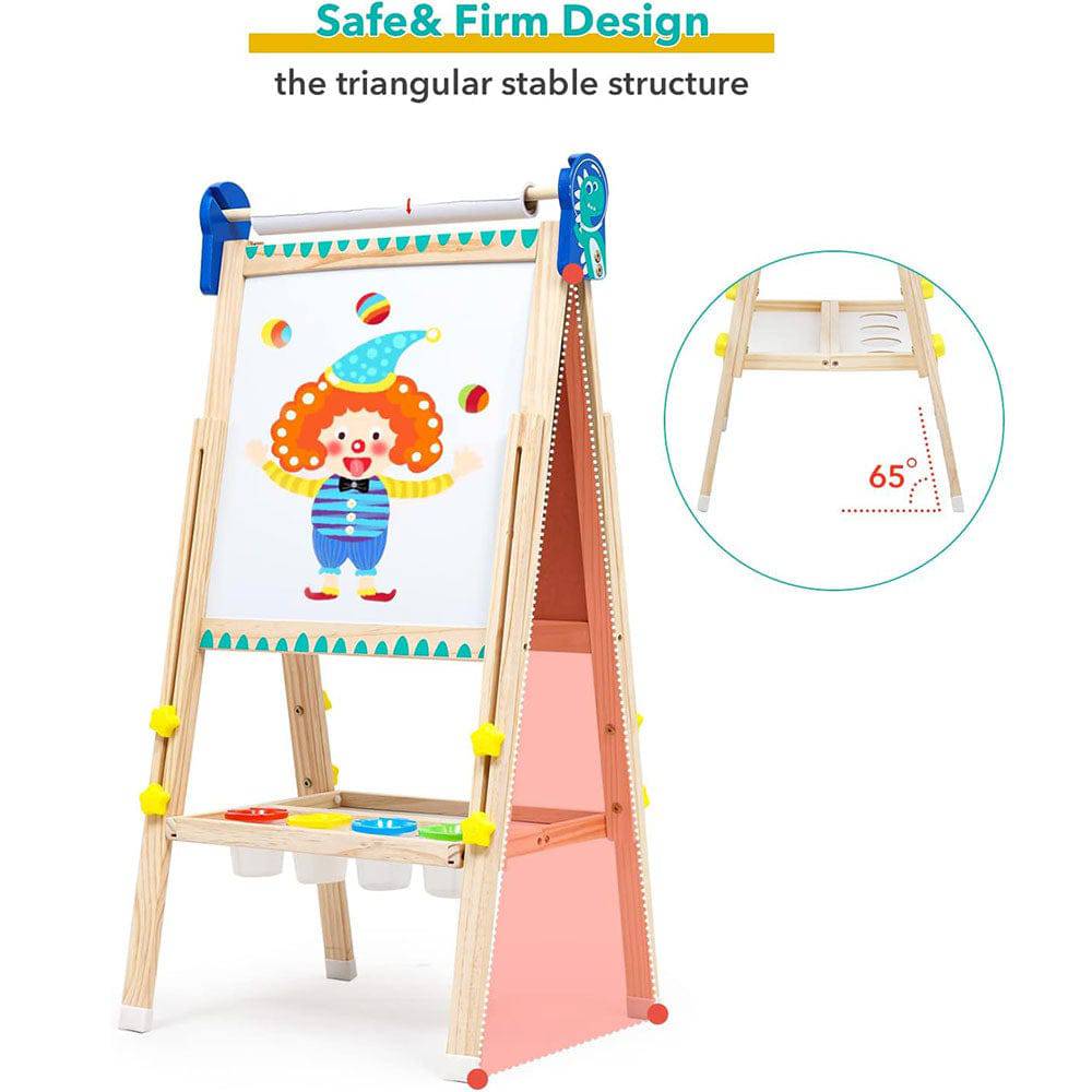 COOLBABY ZRW-ETHB Kids Easel Wooden Art Easel Adjustable Standing Easel Double-Sided Drawing Easel - COOL BABY