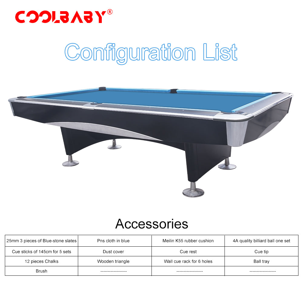 COOLBABY Indoor Luxury Pool Billiards Table 9ft Slate Club Pool Tables Professional Snooker & Billiard Table for Club Use