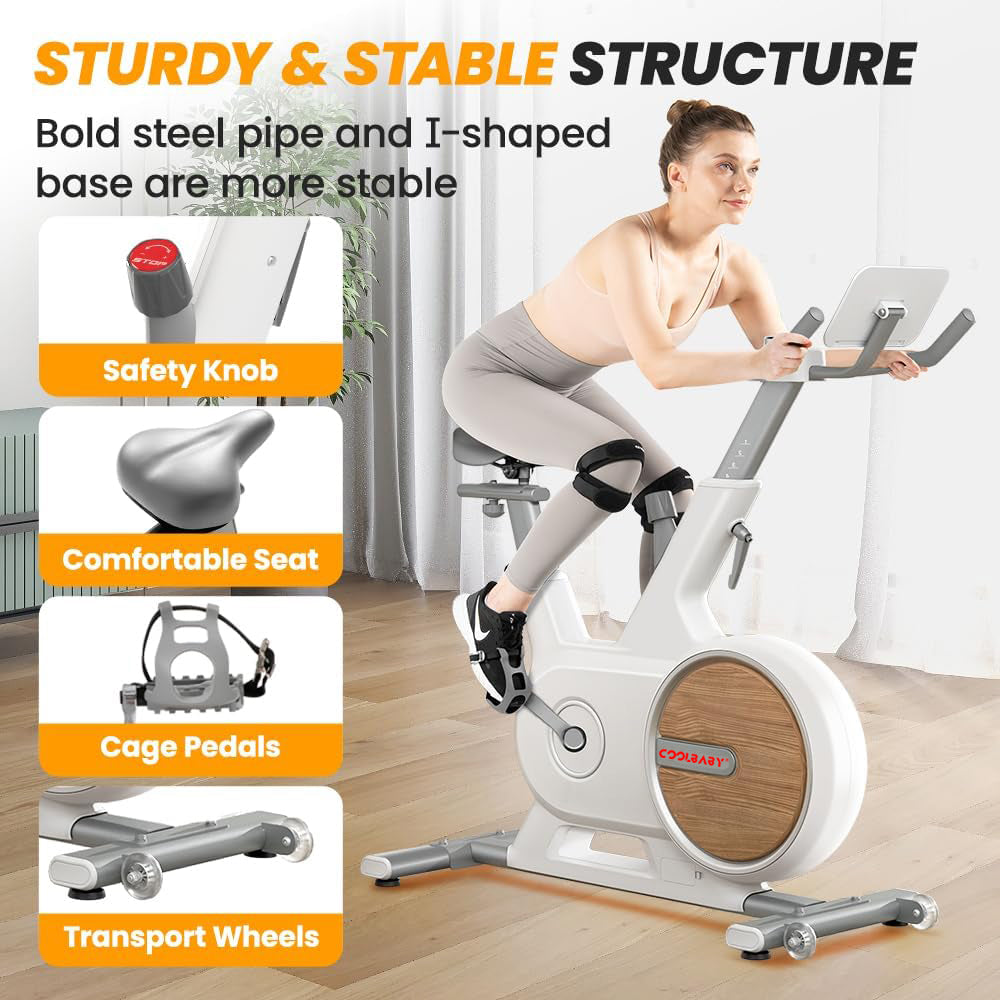 COOLBABY Indoor Magnetic Spinning Bike With Bluetooth APP,Exercise Bike for Home Workout,Motorized Magnetic,Tablet Holder,WQSJ-JSC01 - COOLBABY