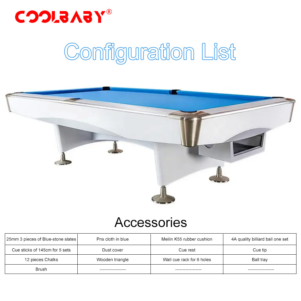 COOLBABY Indoor Luxury Pool Billiards Table 9ft Slate Club Pool Tables Professional Snooker & Billiard Table for Club Use