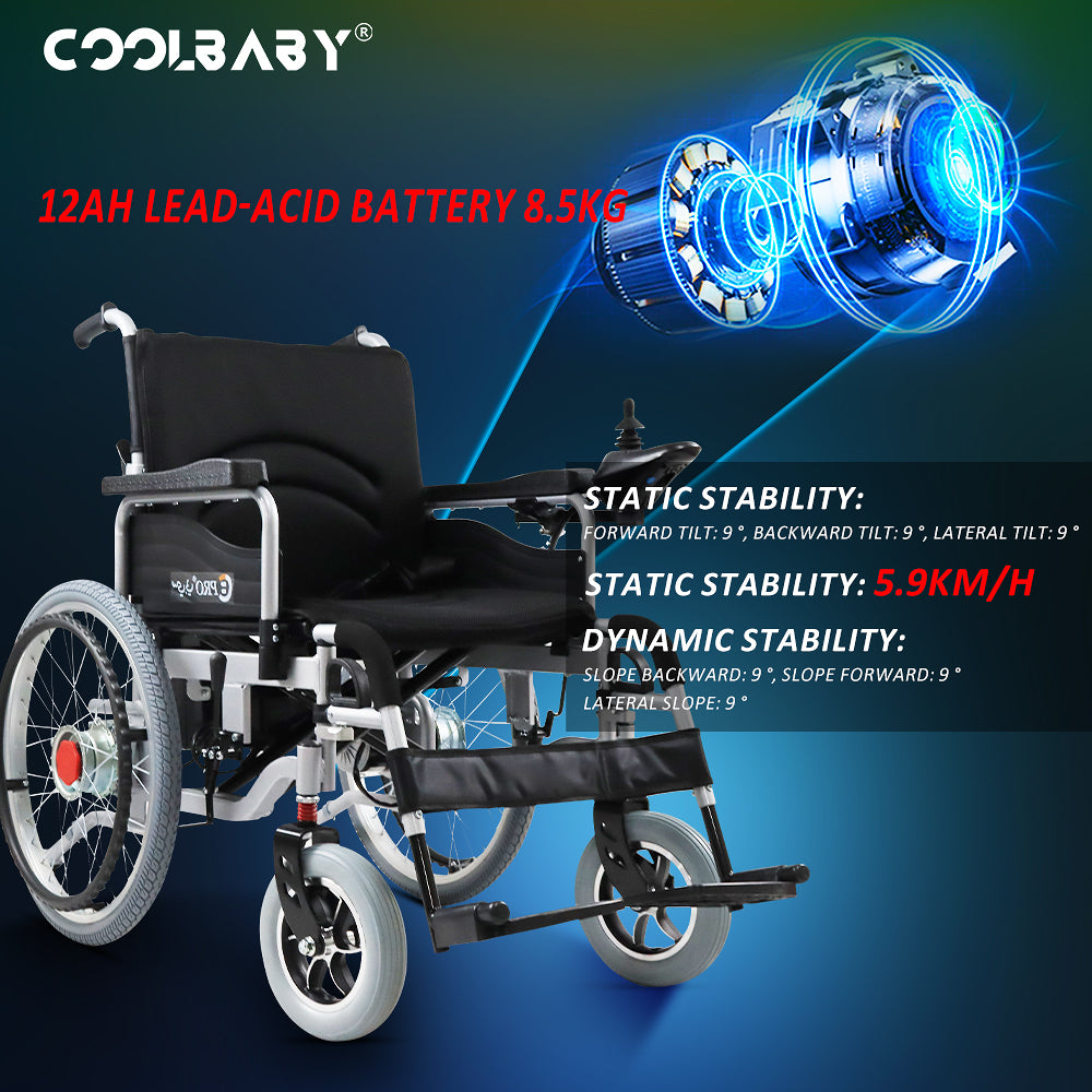 COOLBABY Electric Wheelchair Heavy Duty Foldable Electric Wheelchairs 52cm Widen Seat For Adults And Seniors - COOLBABY