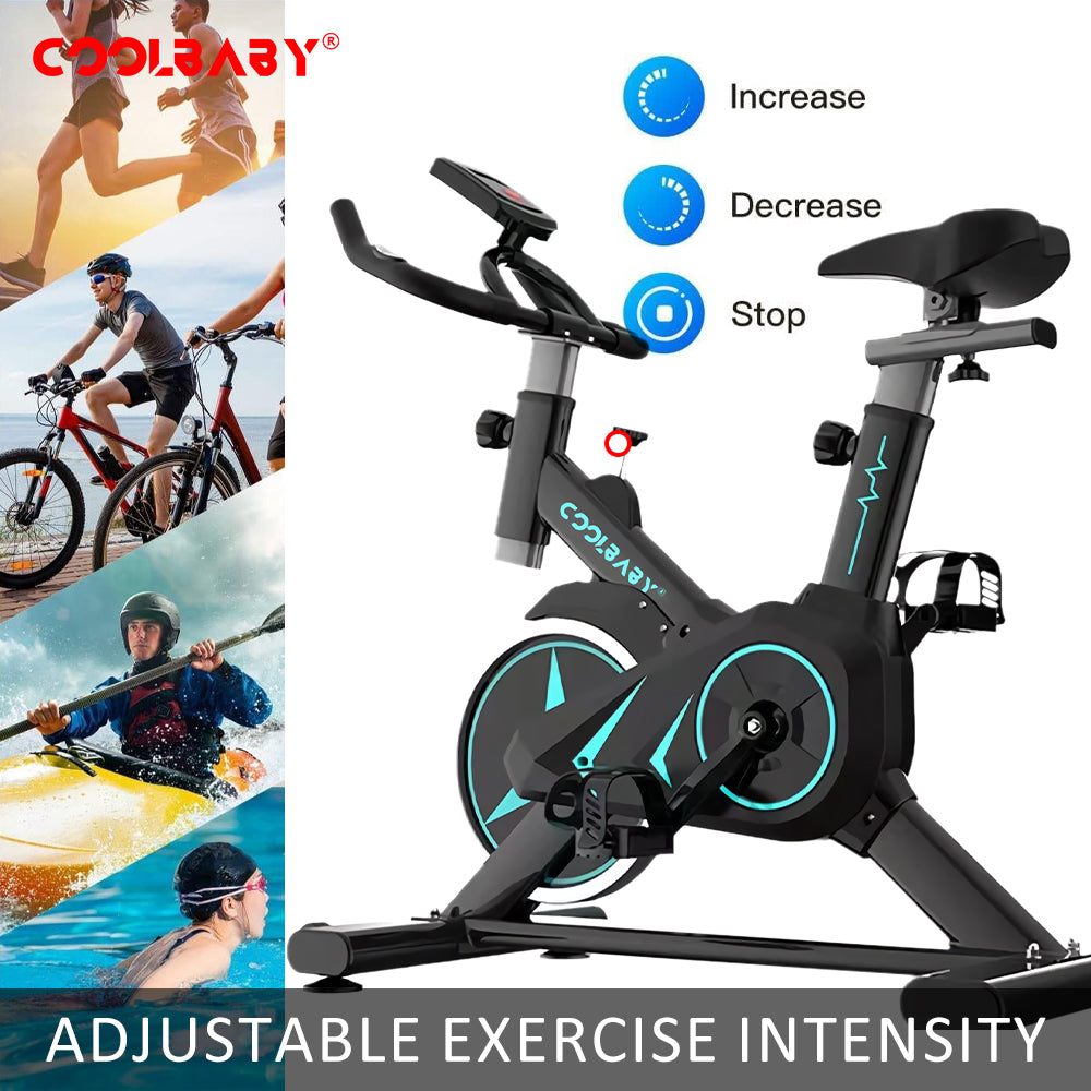 COOLBABY Indoor Cycling Bike - Magnetic Resistance, with Phone Holder, Heart Rate Monitor, Exercise Bike Cycle Stationary Bikes - COOLBABY