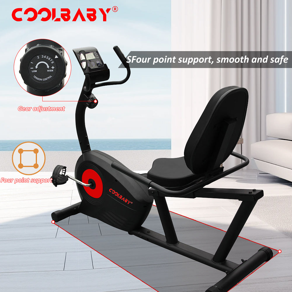 COOLBABY Exercise Bikes Stationary Indoor Recumbent Bikes with Backrest,Magnetic Stationary Bike,8 Levels Resistance,WQSJ-JSC04 - COOLBABY